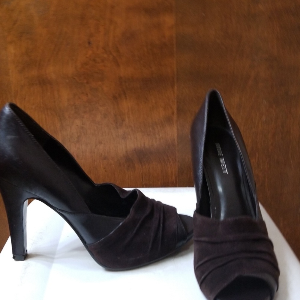 Chocolate brown leather and suede heels